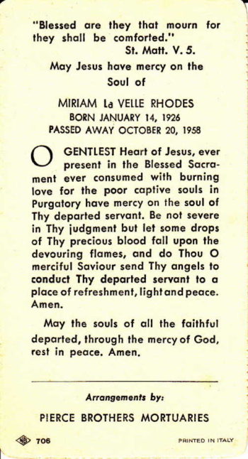 Miriam LaVelle Funeral Notice